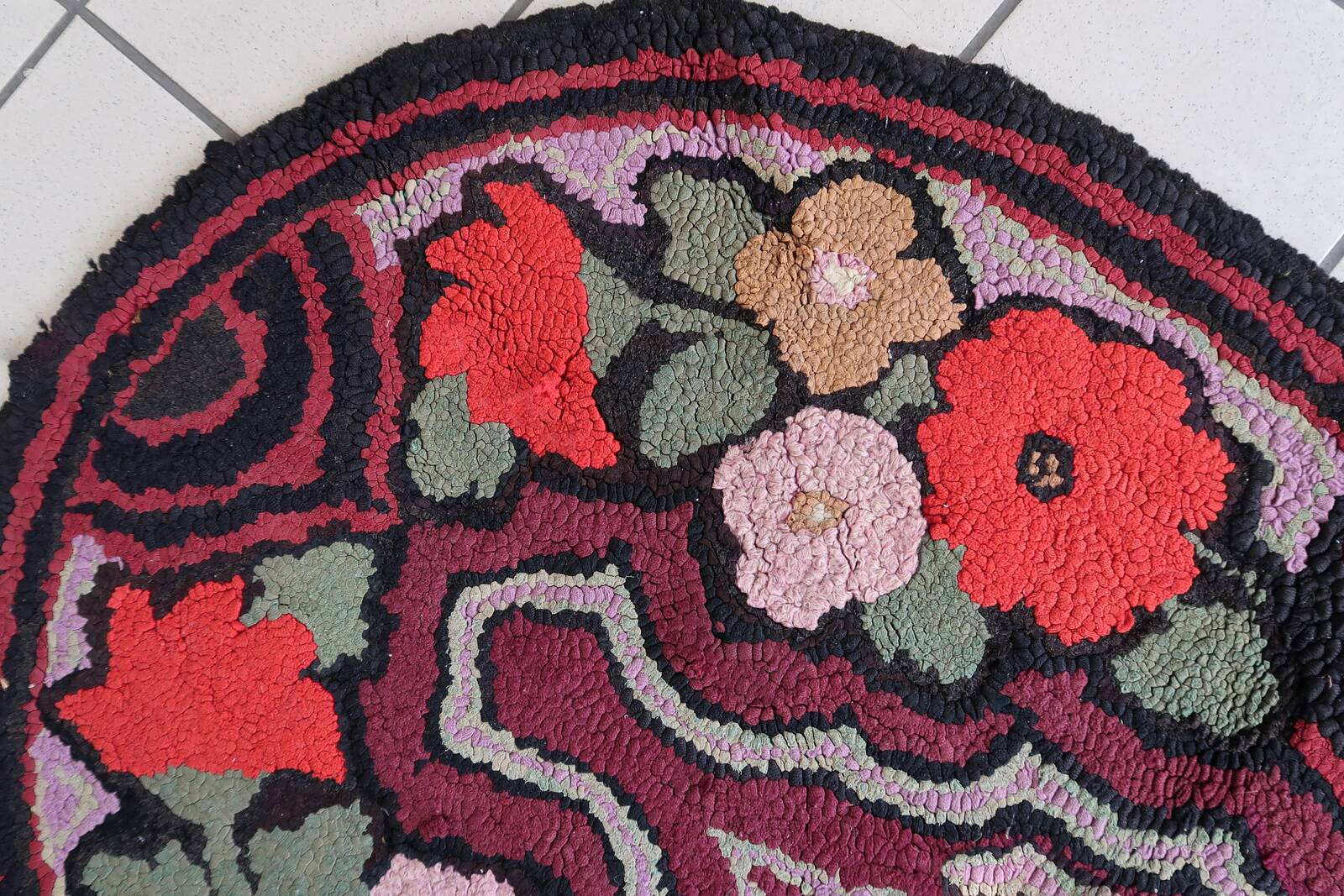 Tapis ancien fait main American Hooked 75cm x 130cm - 1C990