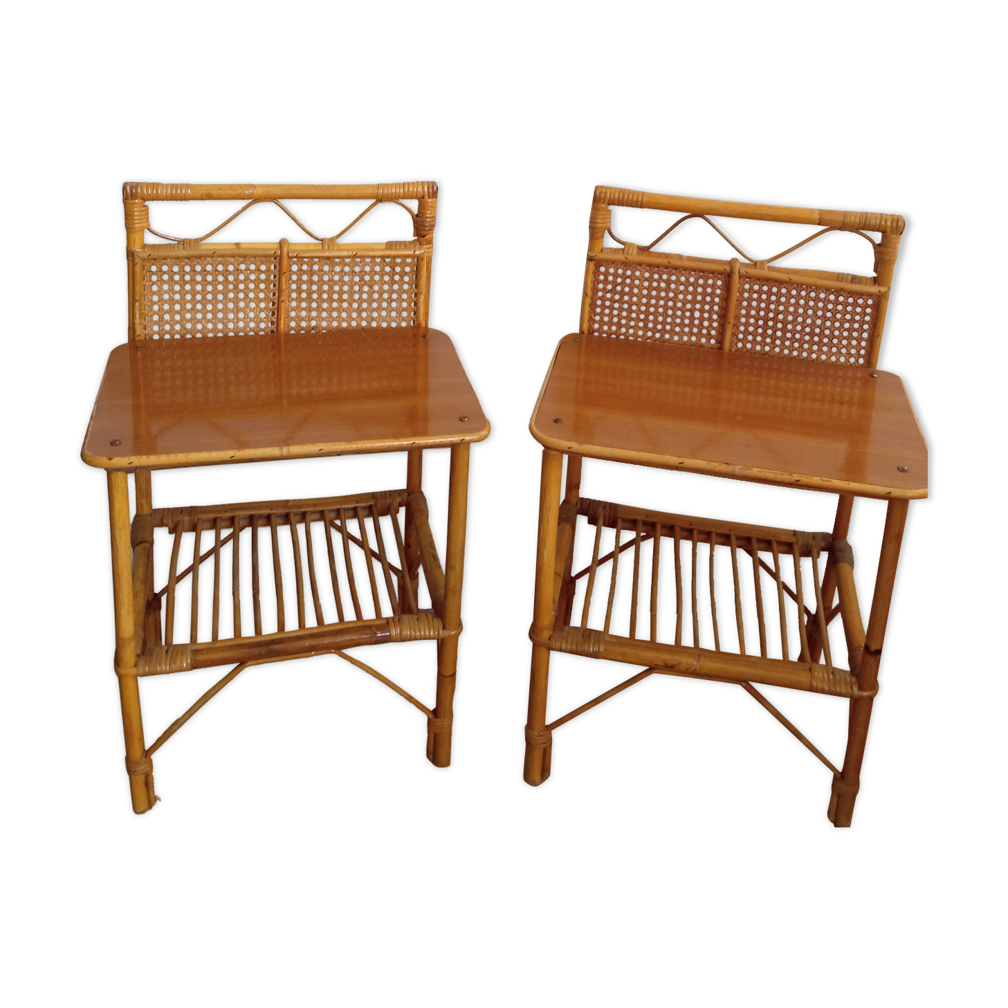 Vintage bamboo bedside pair