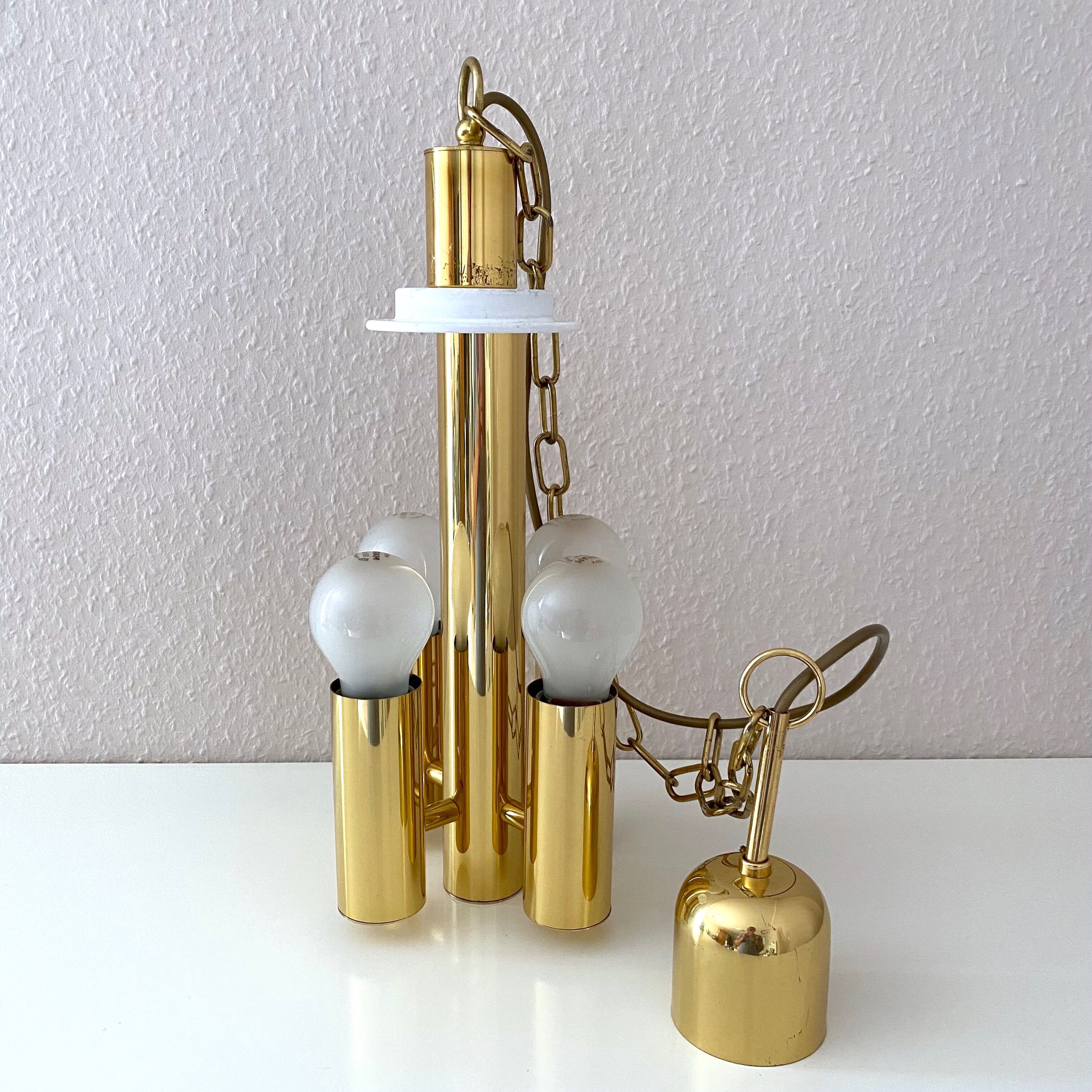 Hanging lamp wkr leuchten, brass chandelier, vintage interior.