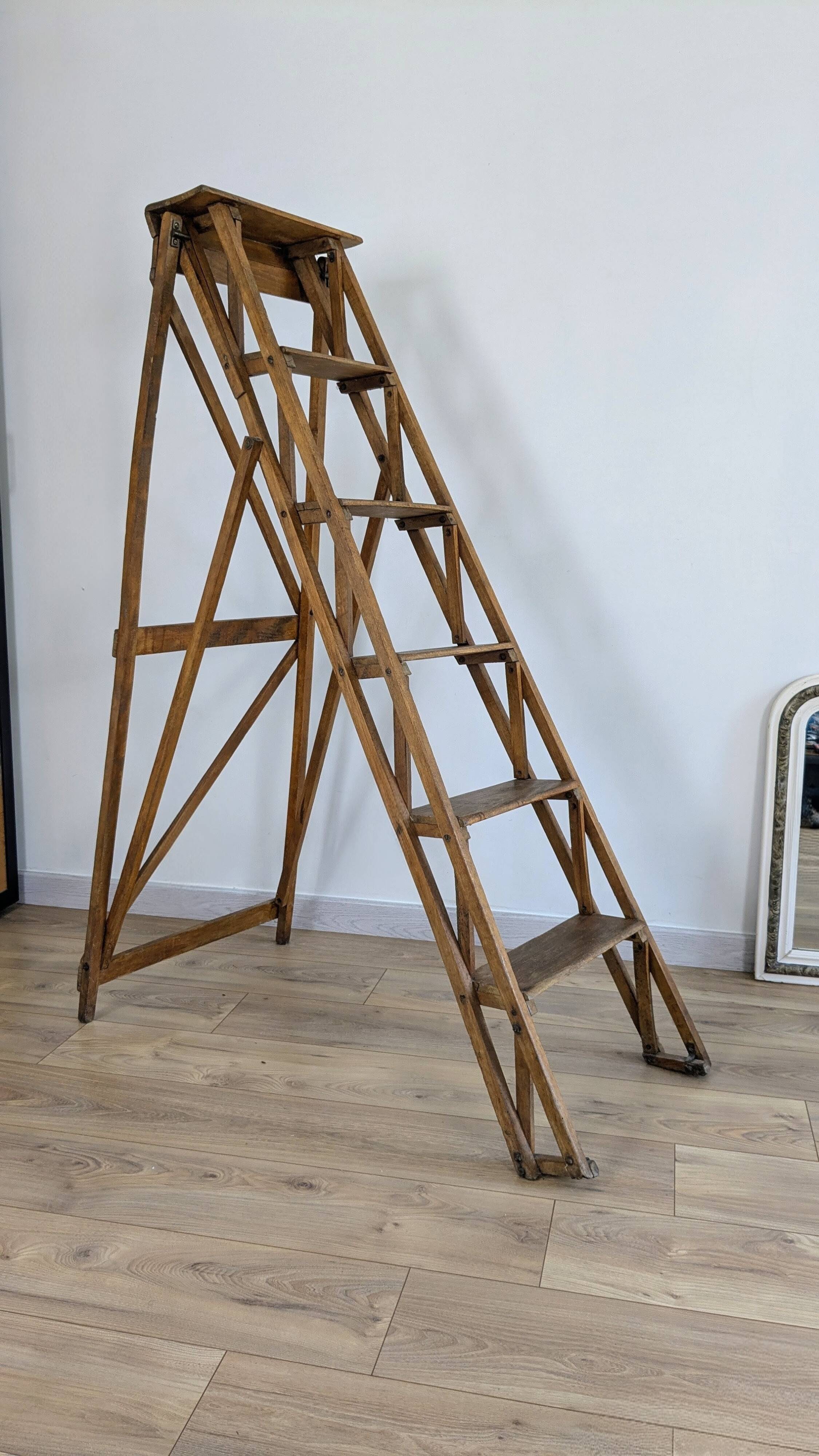 Vintage wooden painter's stepladder - authentic patina