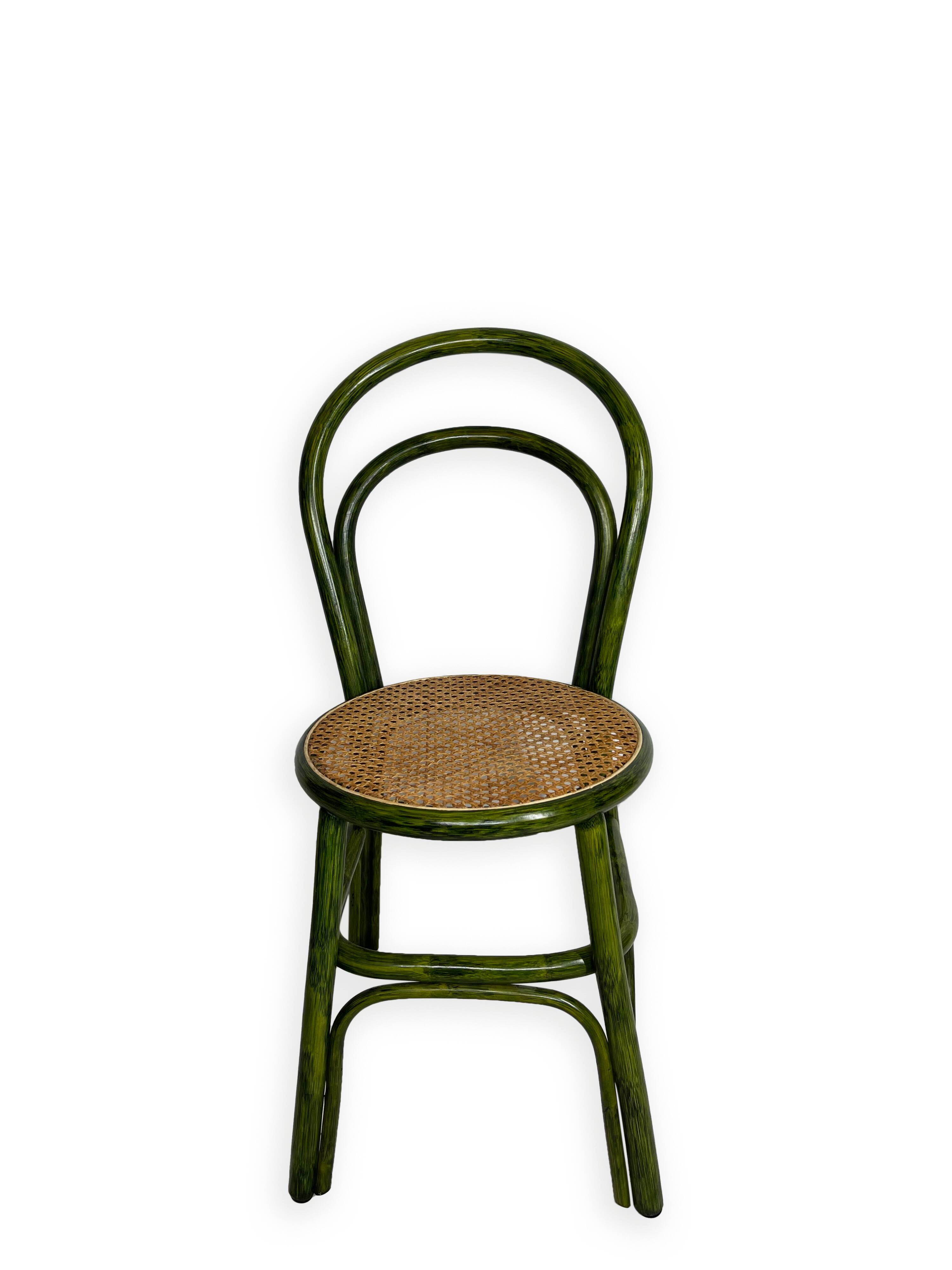 Green rattan wood chairs 1970s