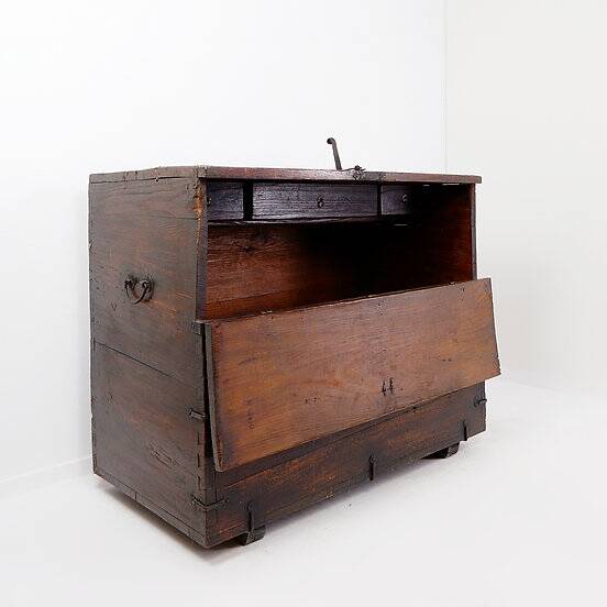 Asian wooden chest with decorative fittings