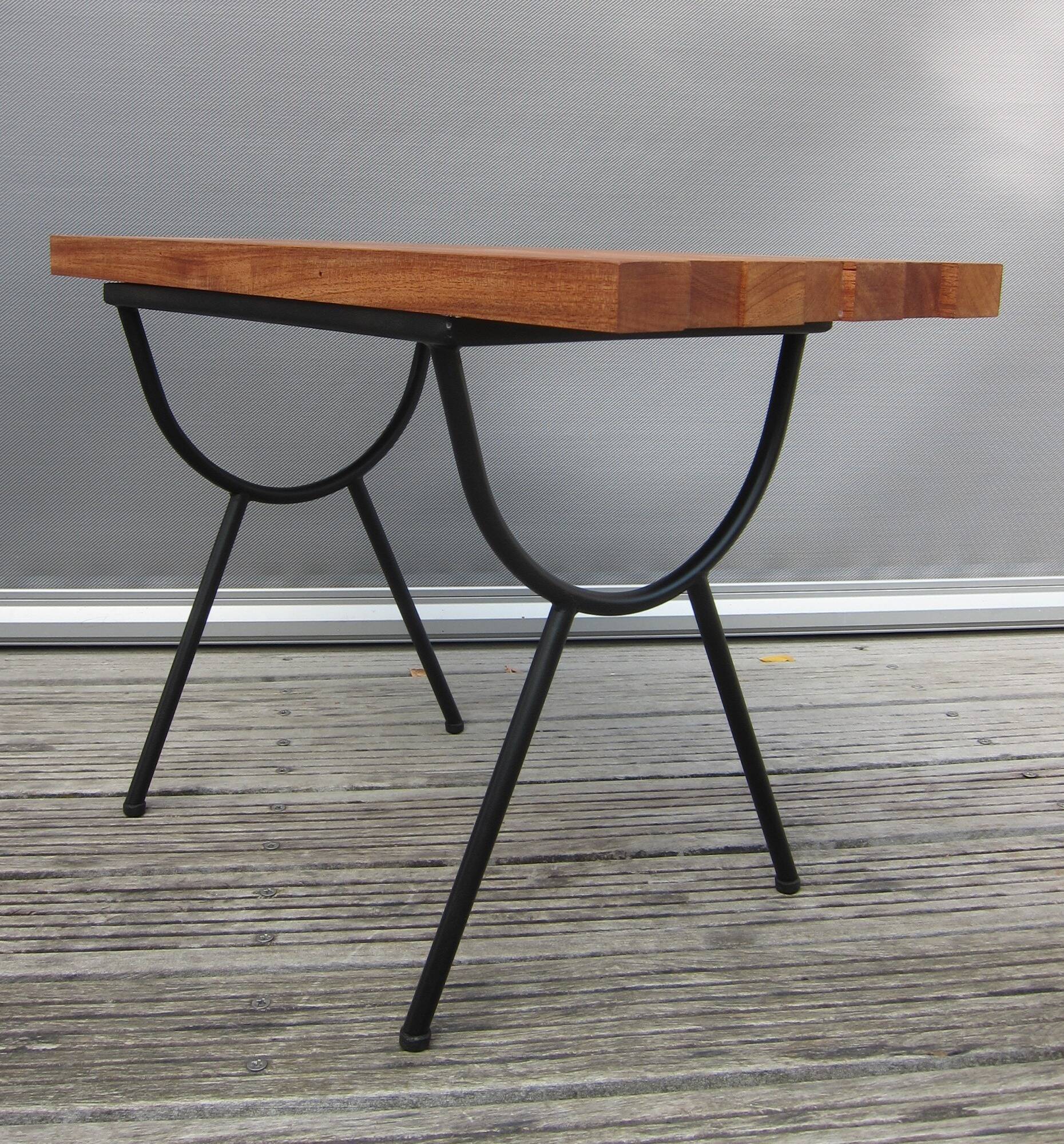 1950s wood and metal portico coffee table