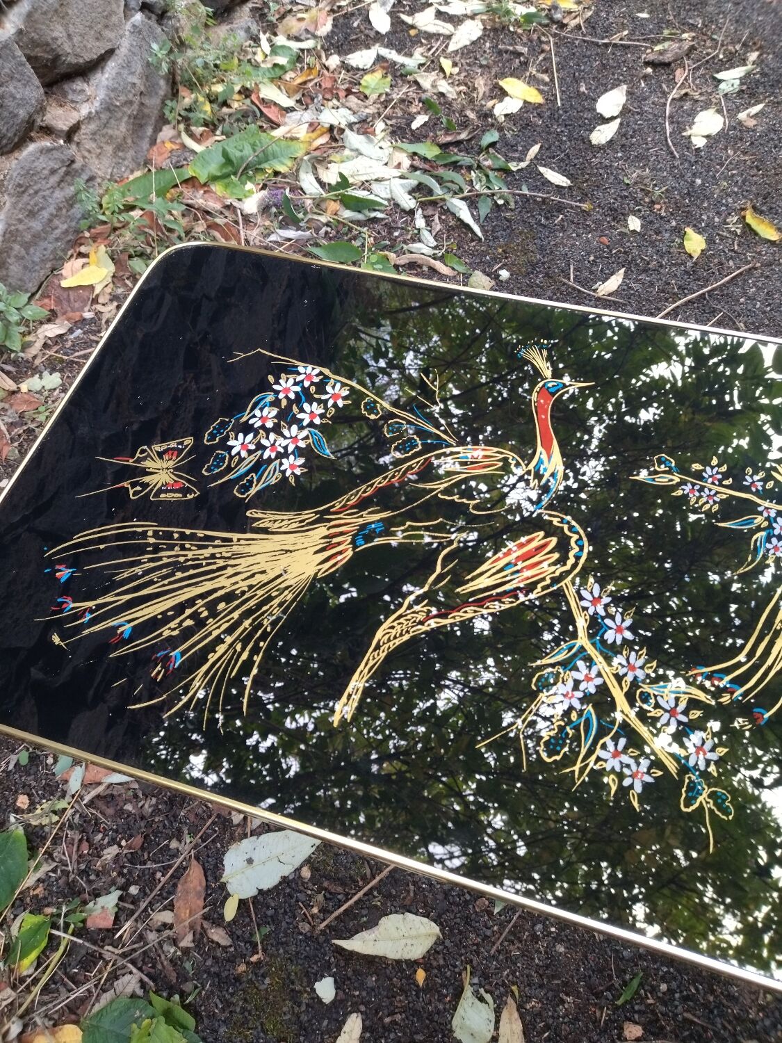 Vintage coffee table 50s - golden bird décor