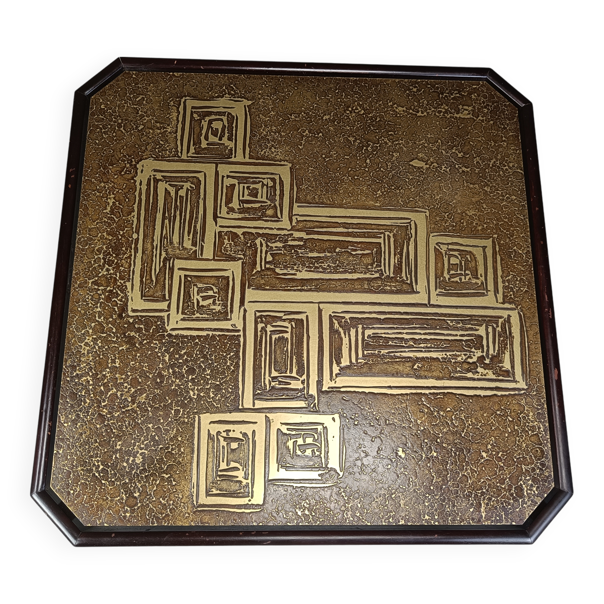 Vintage etched brass coffee table or side table, 1970s