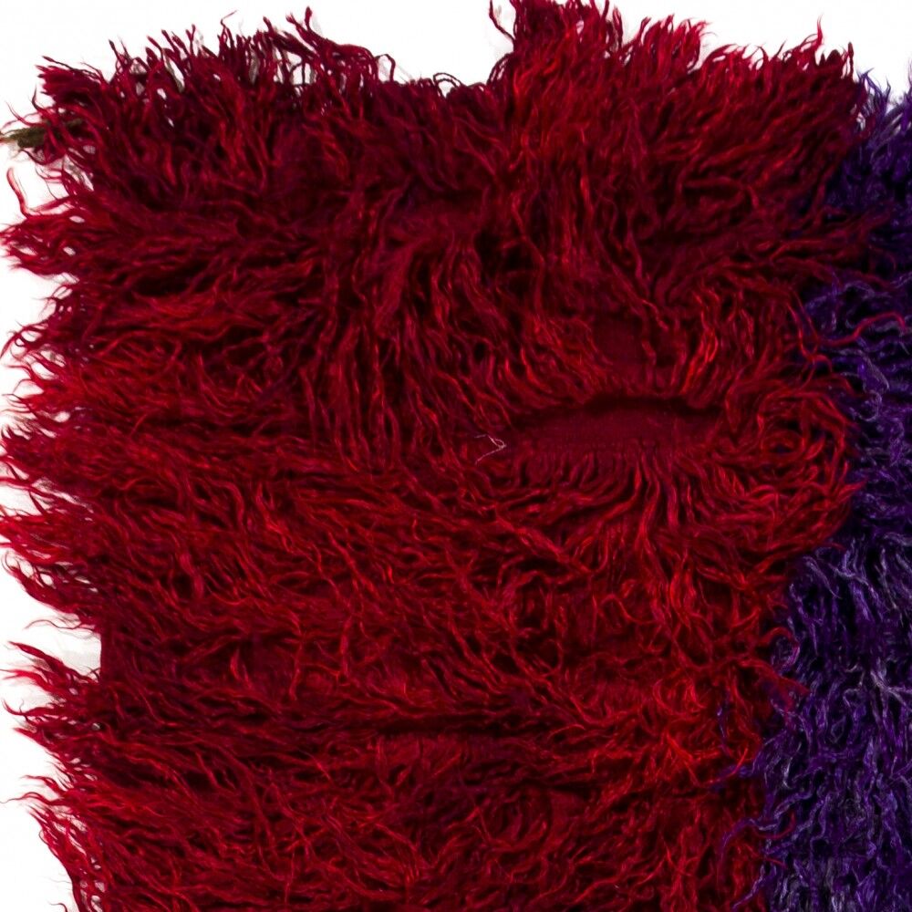 Vintage Hand-Knotted Turkish Tulu Rug in Red and Purple, 100% Mohair Wool