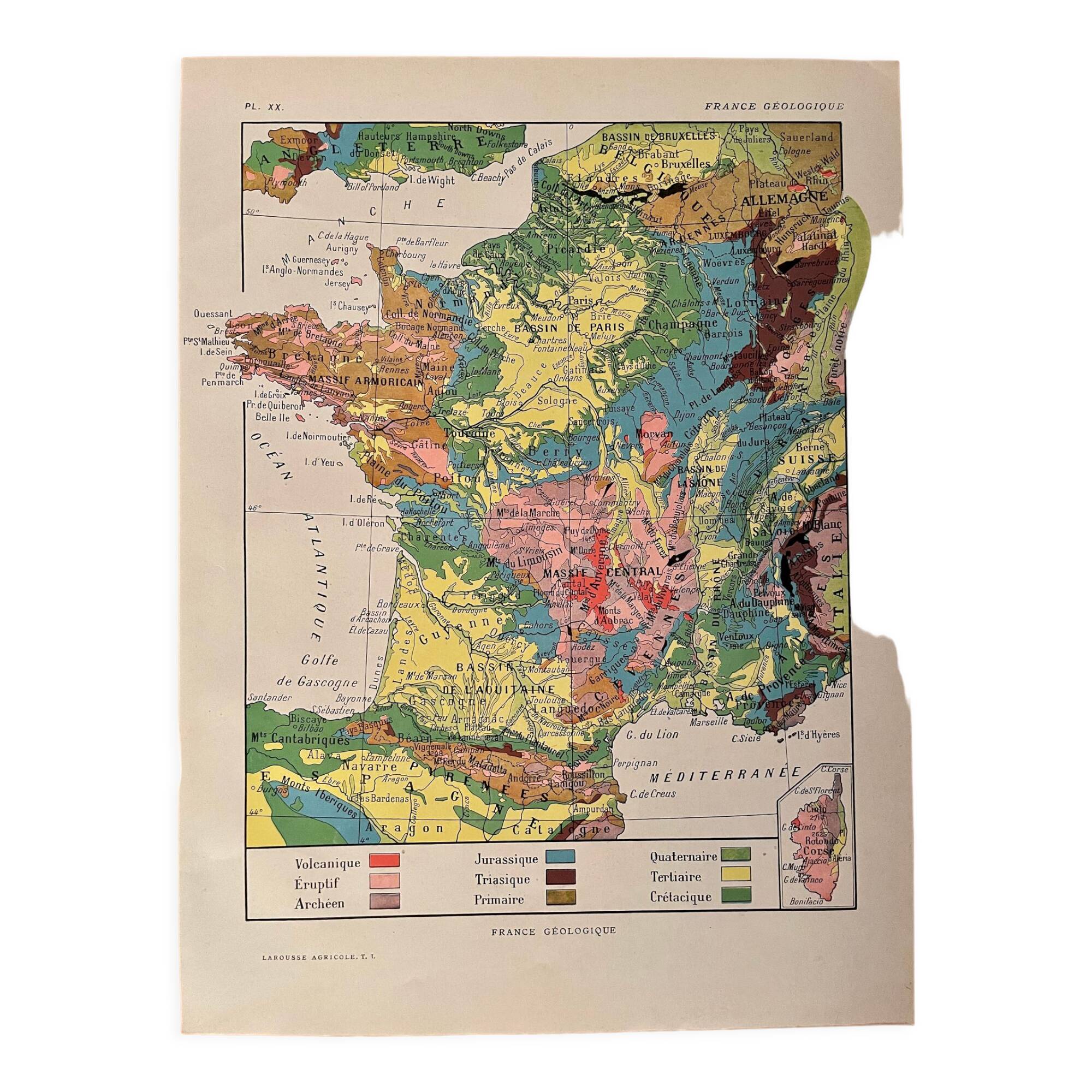 Old geological France map - 1920