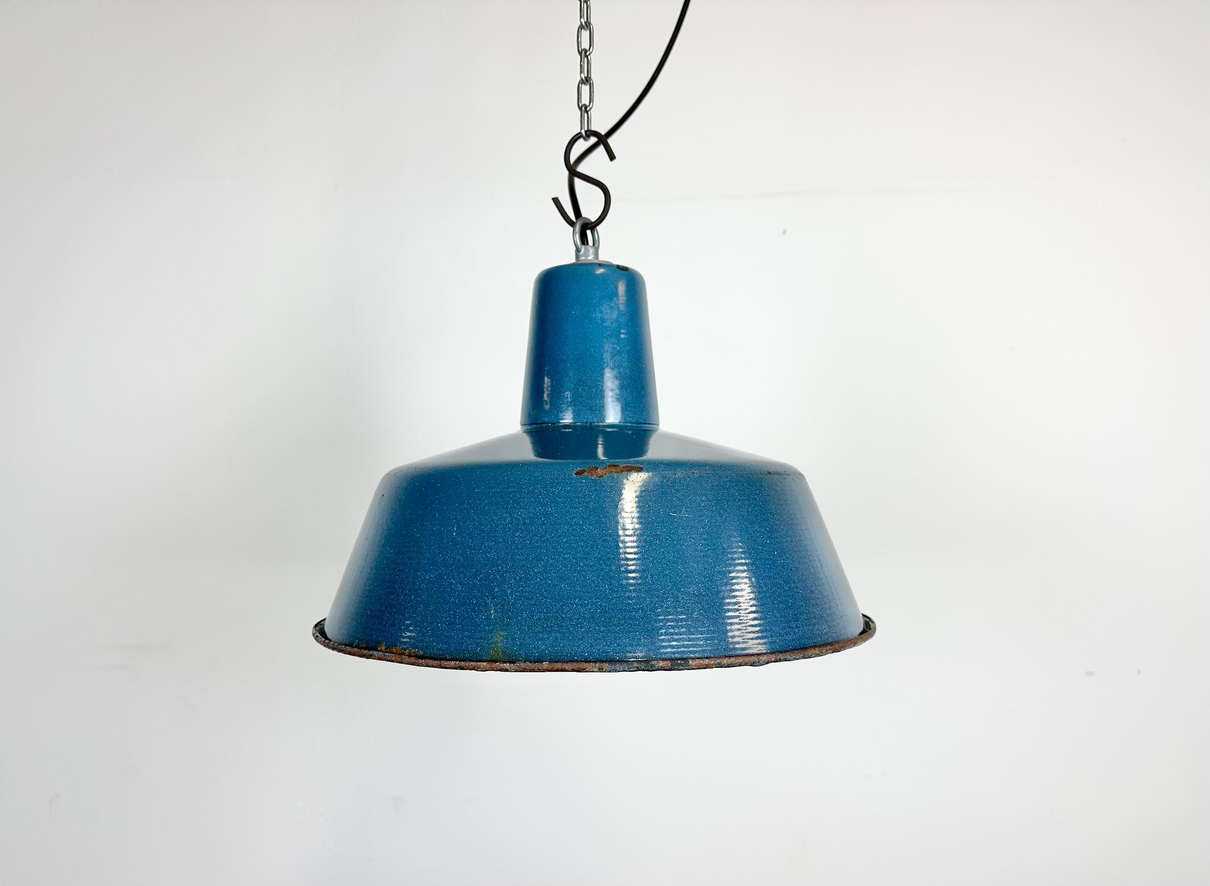 Industrial Blue Enamel Factory Pendant Lamp, 1960s