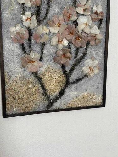 Swedish Stone work on Panel “Äppelblom” By Olga Aue‑Birkfeldt, Framed 52×32cm