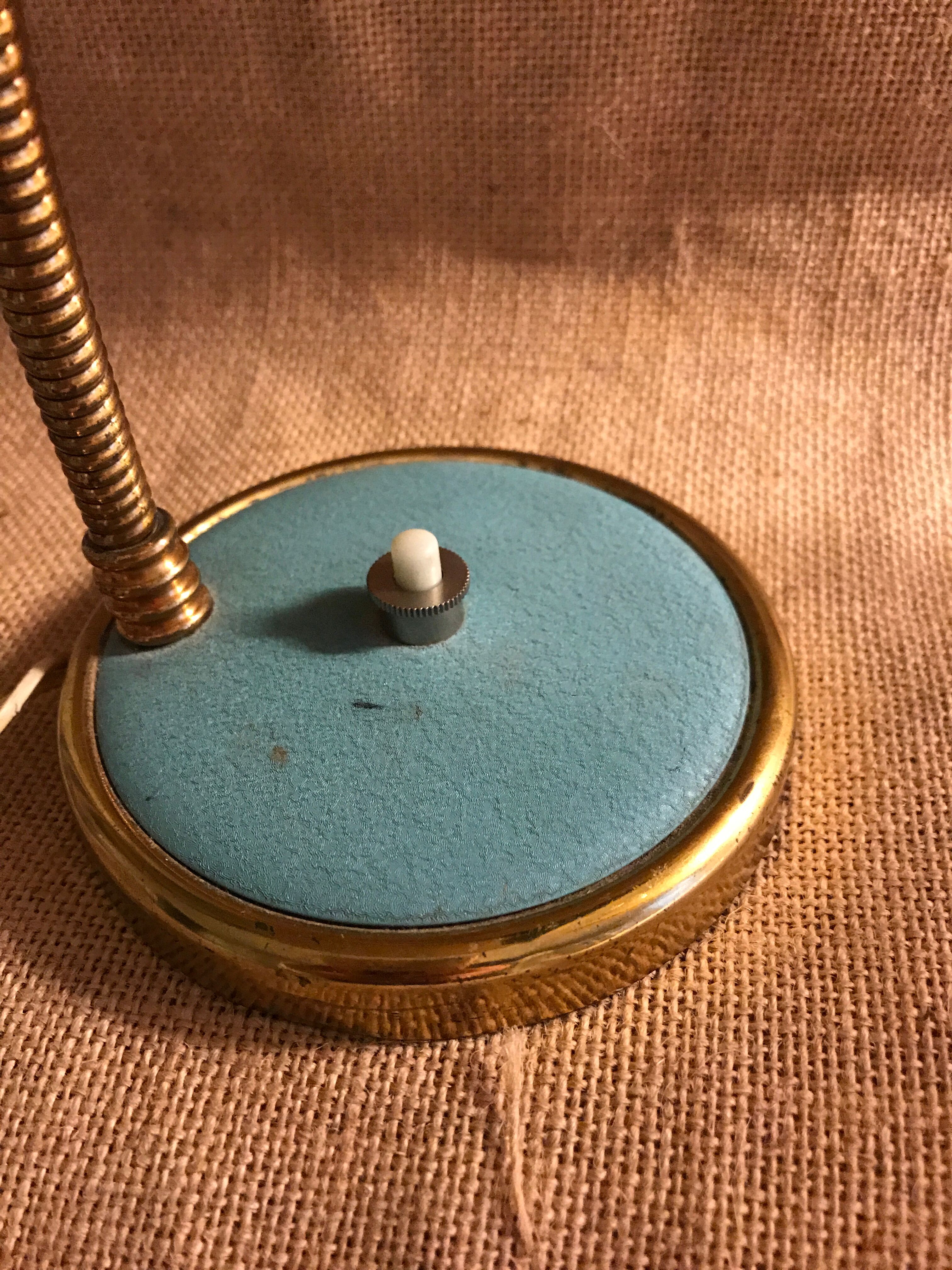 1950s turquoise blue and gold desk lamp