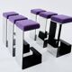 Set de 6 tabourets de bar fer forgé acier poli laine bouclé 1970
