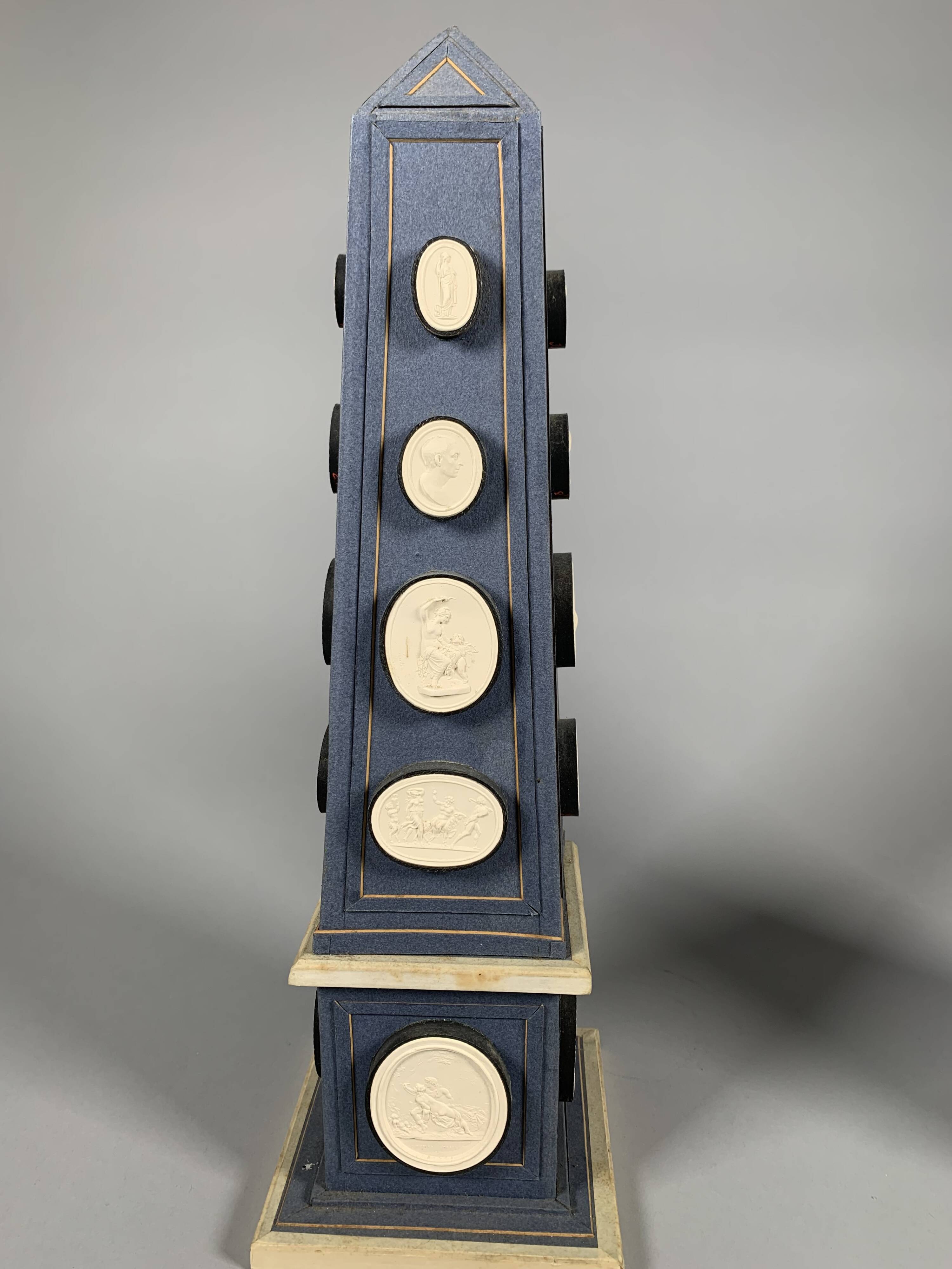 Pair of Ornate Obelisks with Cameos in Plaster in the Antique Style, Late 18th Century