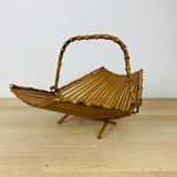 Vintage rattan fruit basket, folding