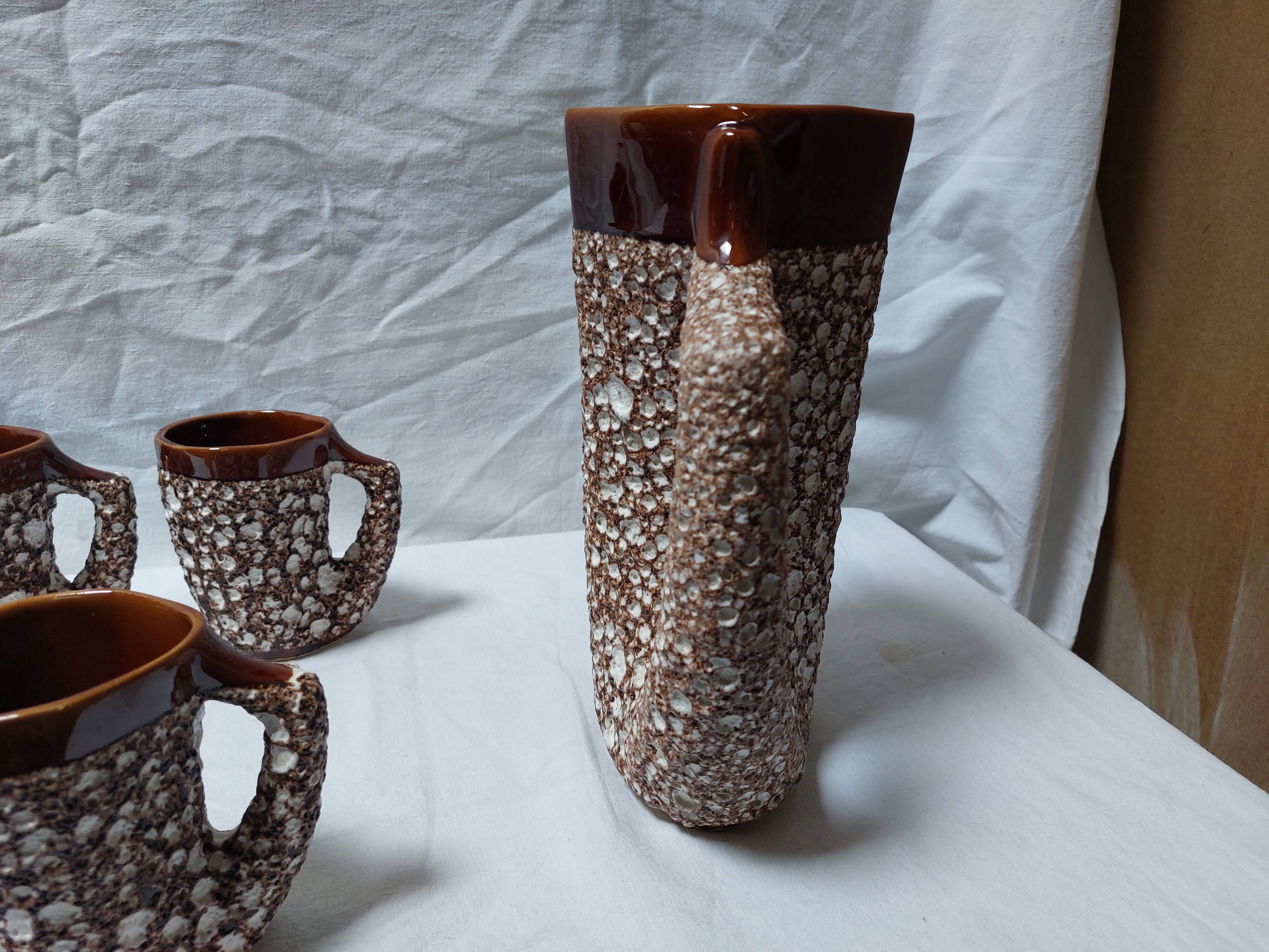Vintage Vallauris orangeade service with 6 brutalist ceramic glasses.