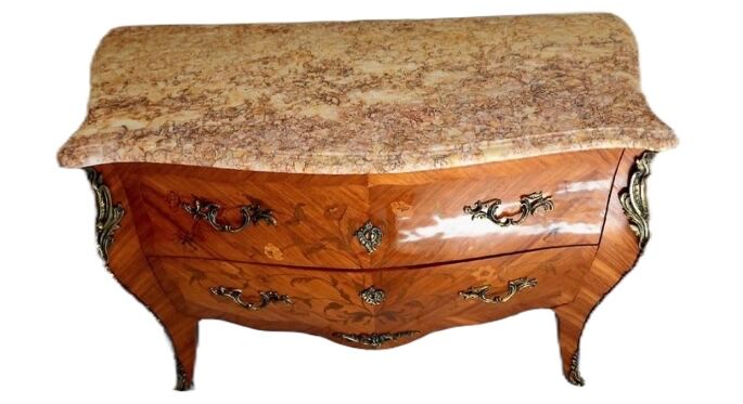 Louis XV curved chest of drawers, rosewood marquetry
