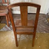Set of 6 old chairs in carved wood and cane