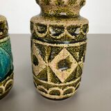 Set of 2 Multi-Color Op Art Pottery Floor Vase by Bay Ceramics, Germany, 1960s