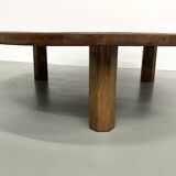 Duo of large modernist tripod coffee tables