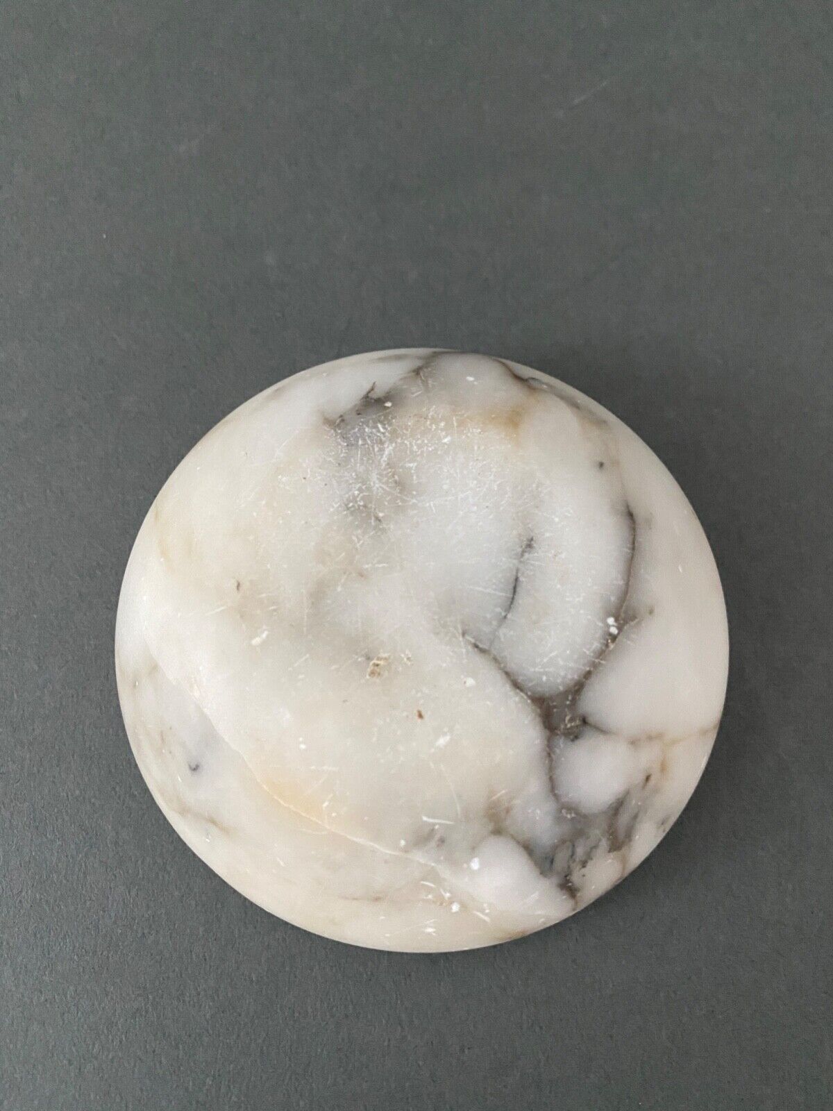 1900 alabaster ball shaped box surmounted by a golden dragonfly