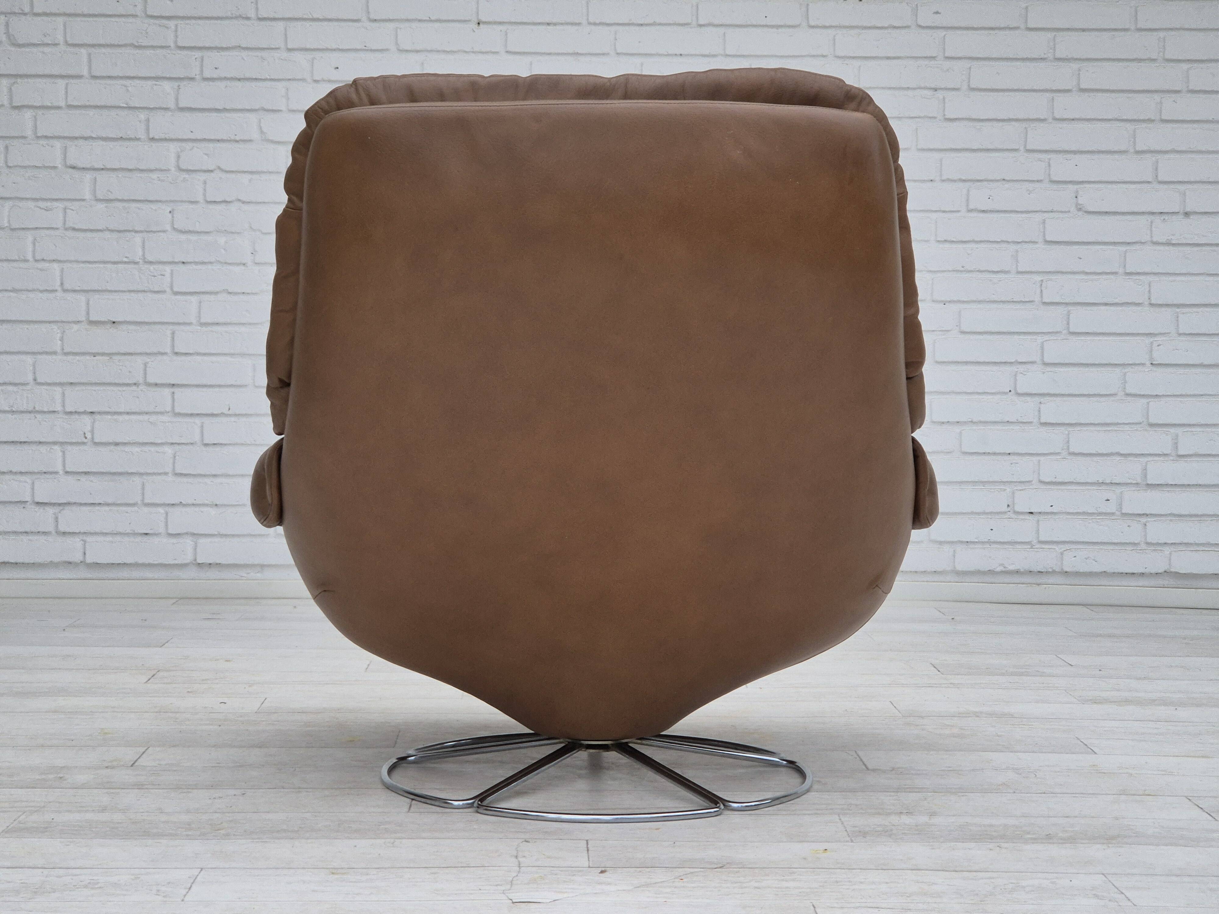 1970s, Scandinavian swivel chair, original condition, brown furniture leather.
