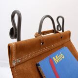 Wrought iron log holder with suede log holder