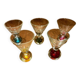 5 small glasses with colored bubble inclusions