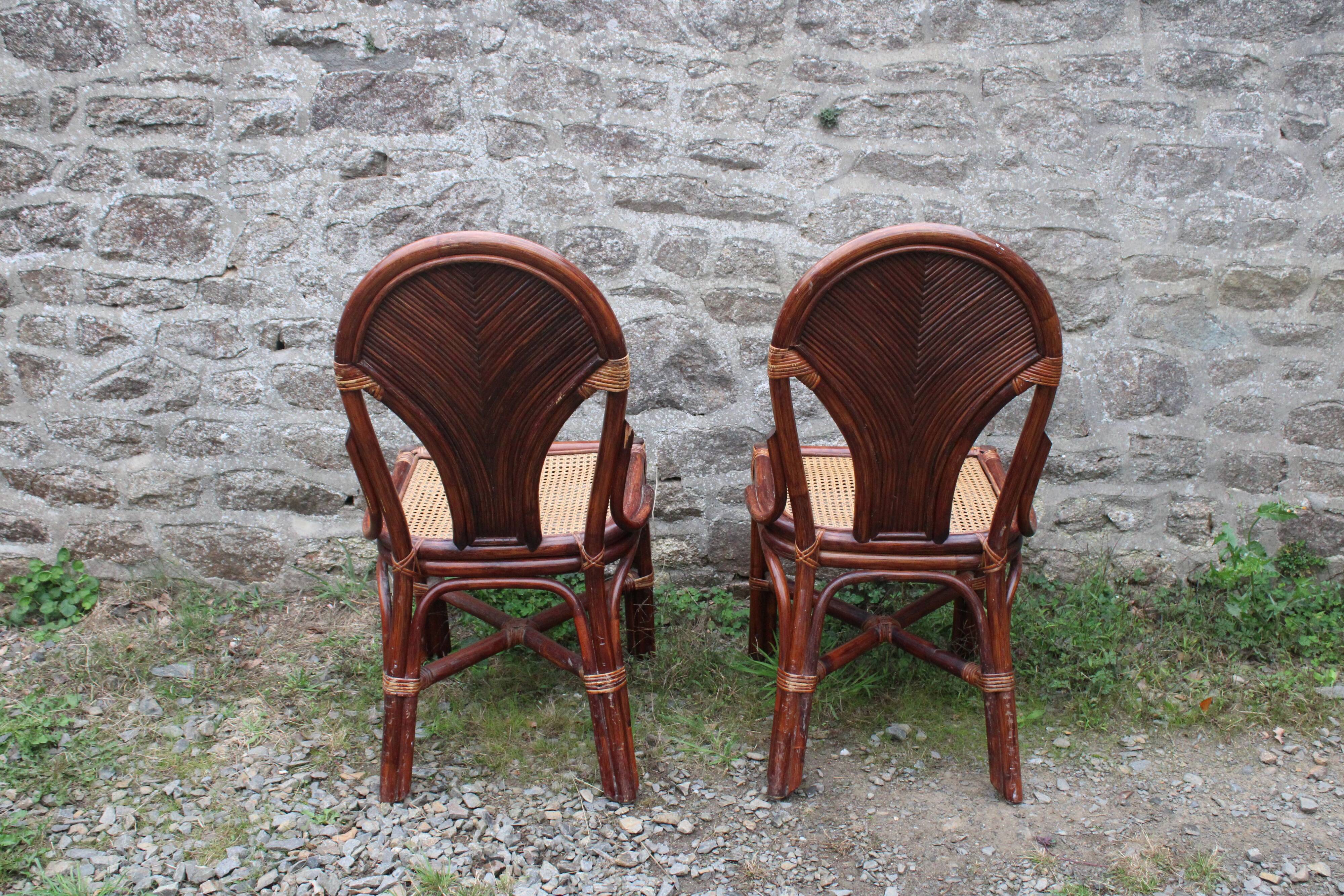 Lot de 2 chaises vintage en rotin avec assise cannage