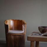 Sculptural stump chair, Brutalism, Wabi Sabi in solid pine, Swedish, 1968.