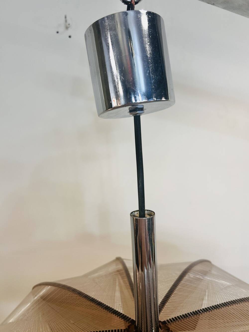 Vintage Paul Secon pendant light, taupe plexi and nylon