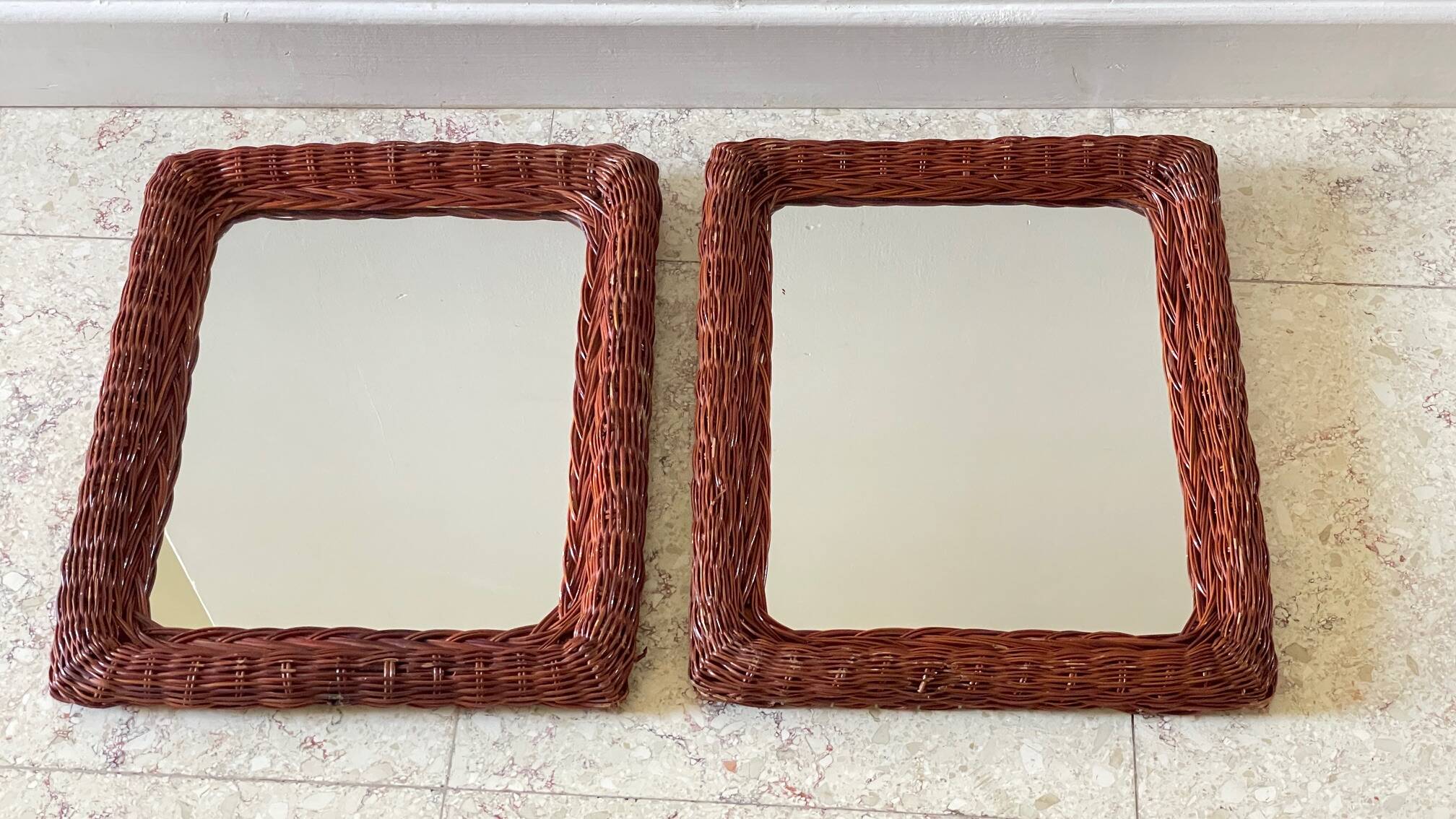 Pair of VINTAGE Rattan MIRRORS