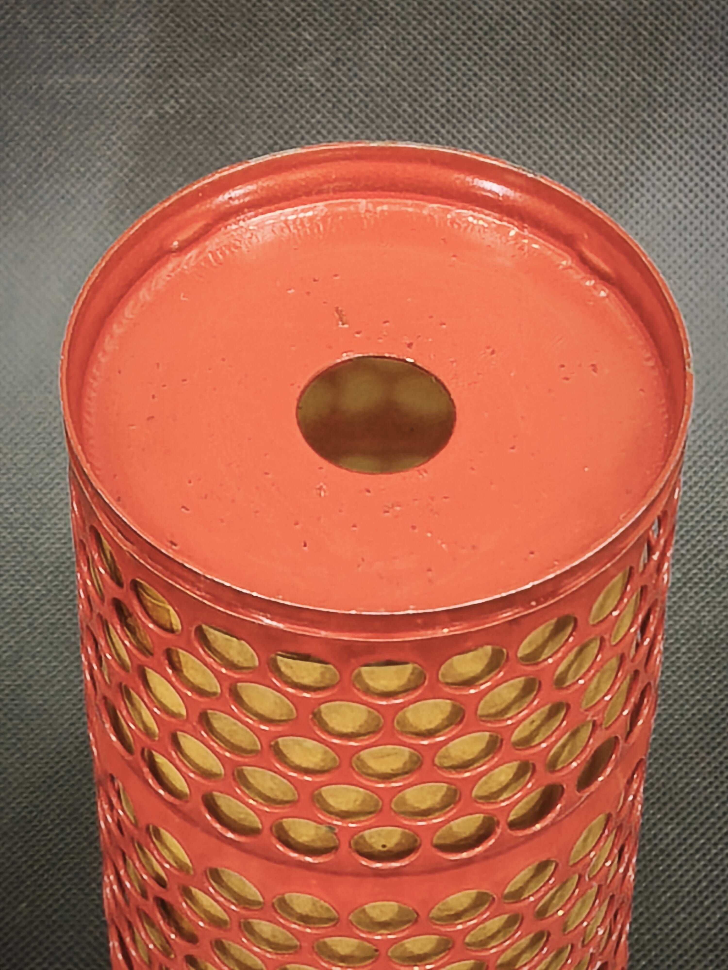 Pair of Red Perforated Metal Space Age Table Lamps, Czechoslovakia, 1970s