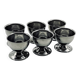 Six stainless steel egg cups
