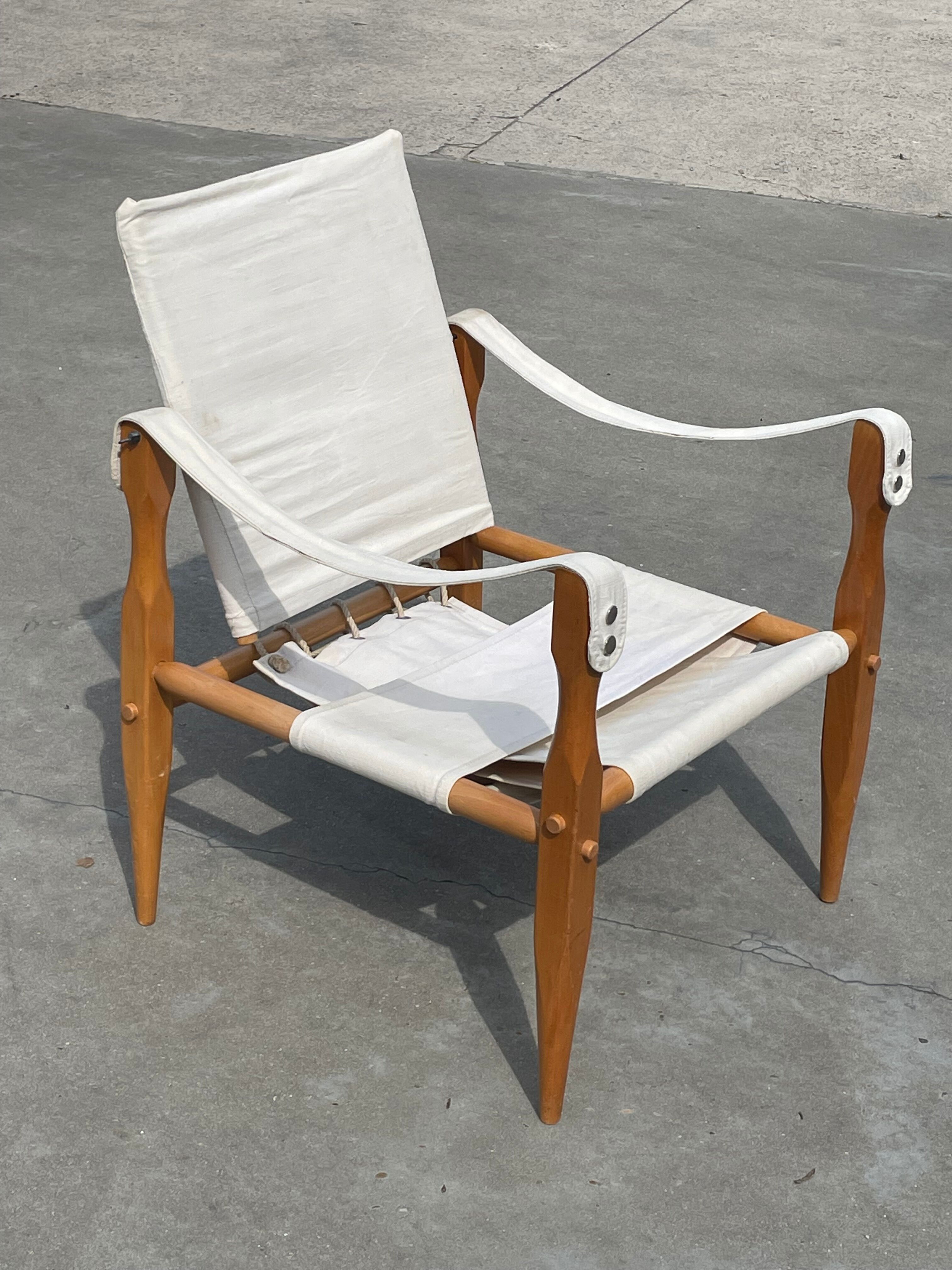 Vintage safari chair 1960s Denmark with canvas minimalist design