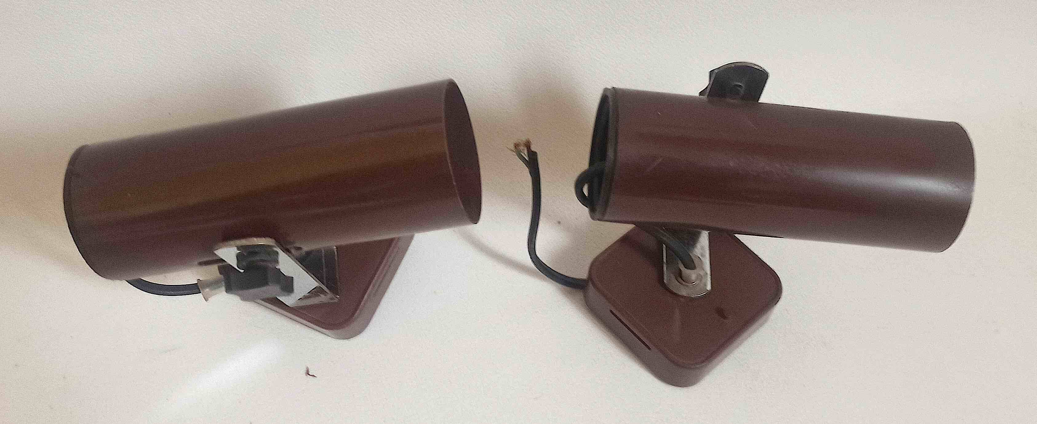 Pair of 70s dark brown adjustable wall lights