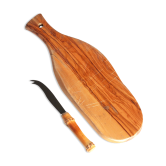 Bamboo handle cheese board and knife, 50s