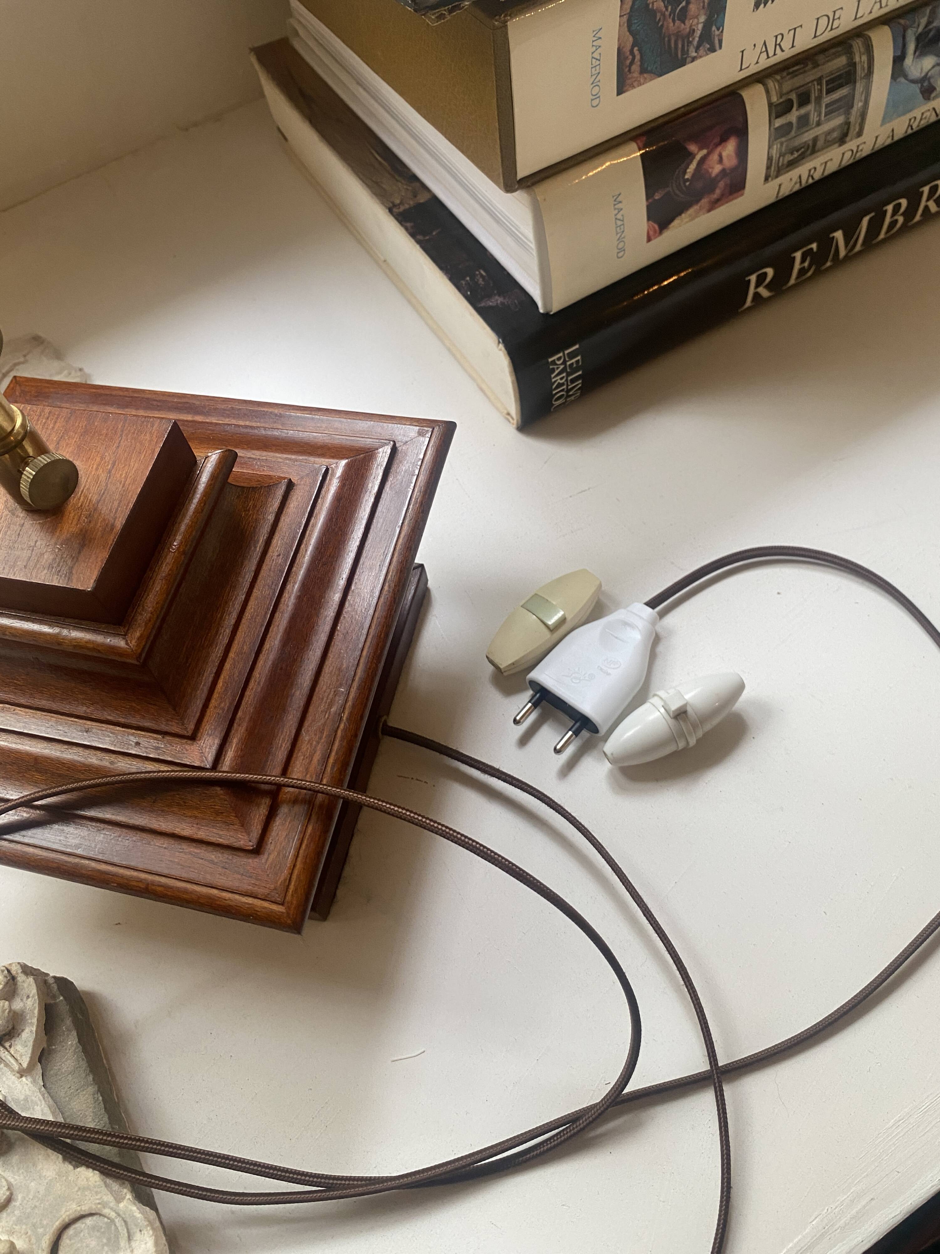 Lampe en grès, câble tissu 2M, abat-jour coton