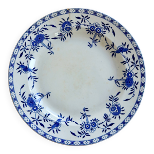 Grand plat rond ancien - blanc bleu