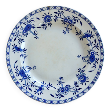 Large round antique plate, blue and white Dresden porcelain.