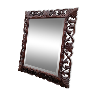 Miroir biseauté ancien style Henri II en chêne 93x115cm