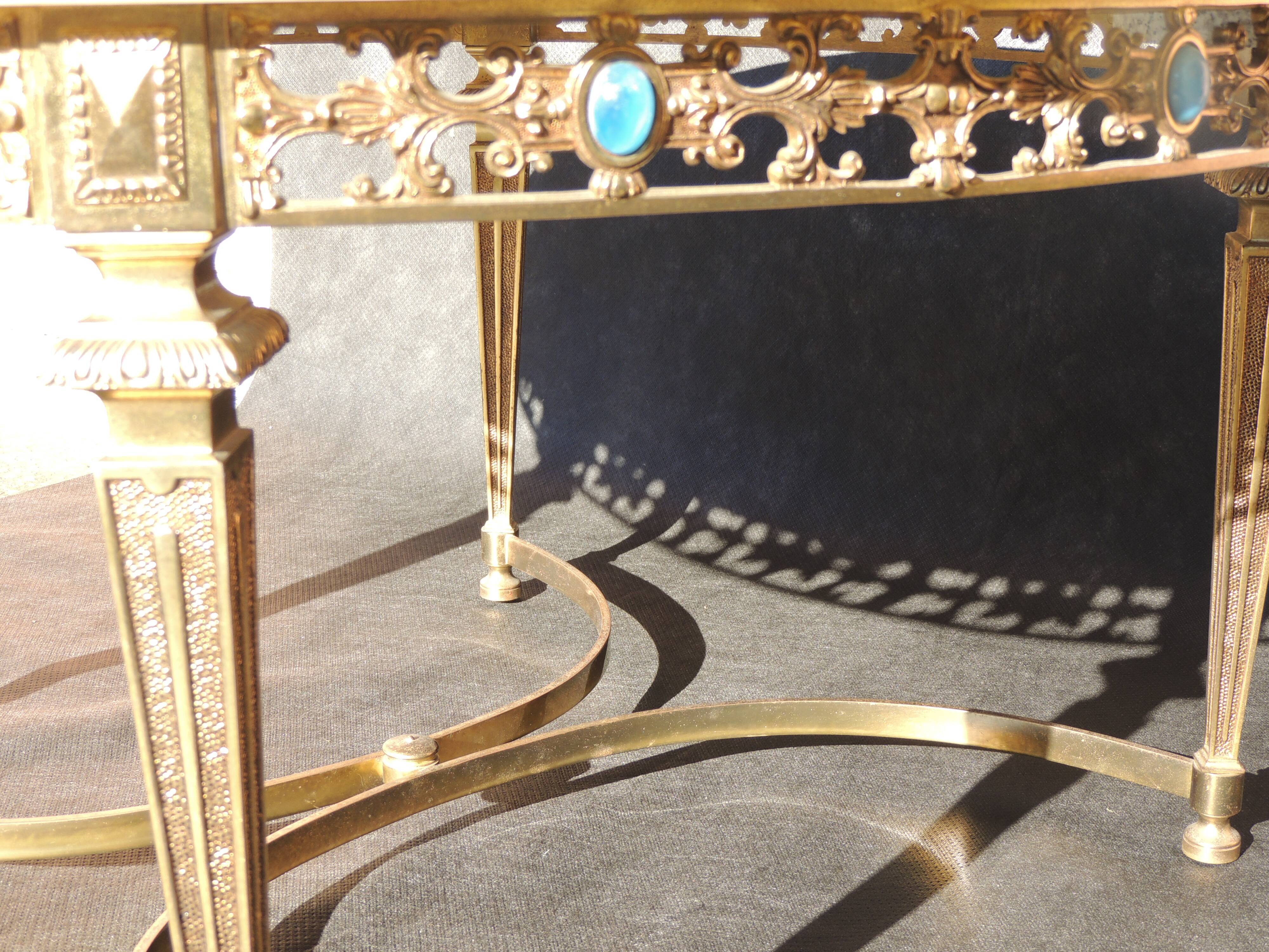 Table basse rode de salon marbre onyx et bronze