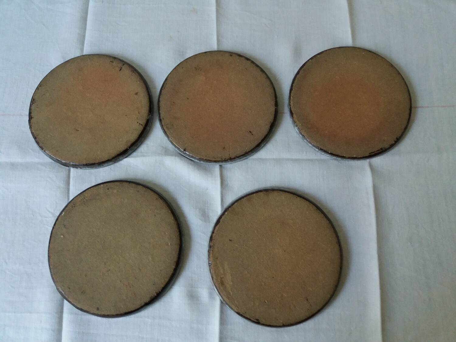 Set of 5 dessert plates in vintage gray blue enamelled stoneware