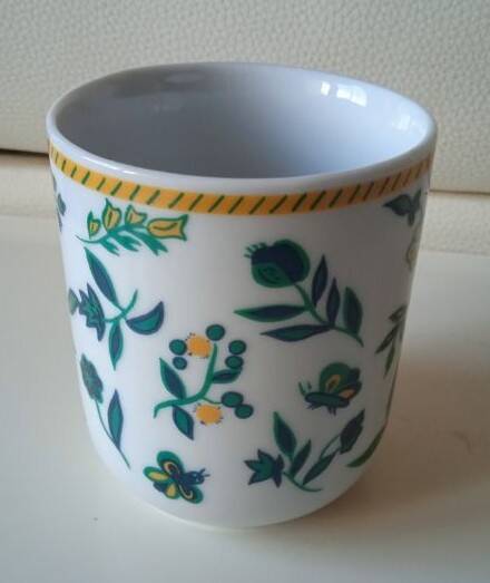 Set of vintage DPR mugs – blue and green floral design – h9 x d7.5 cm