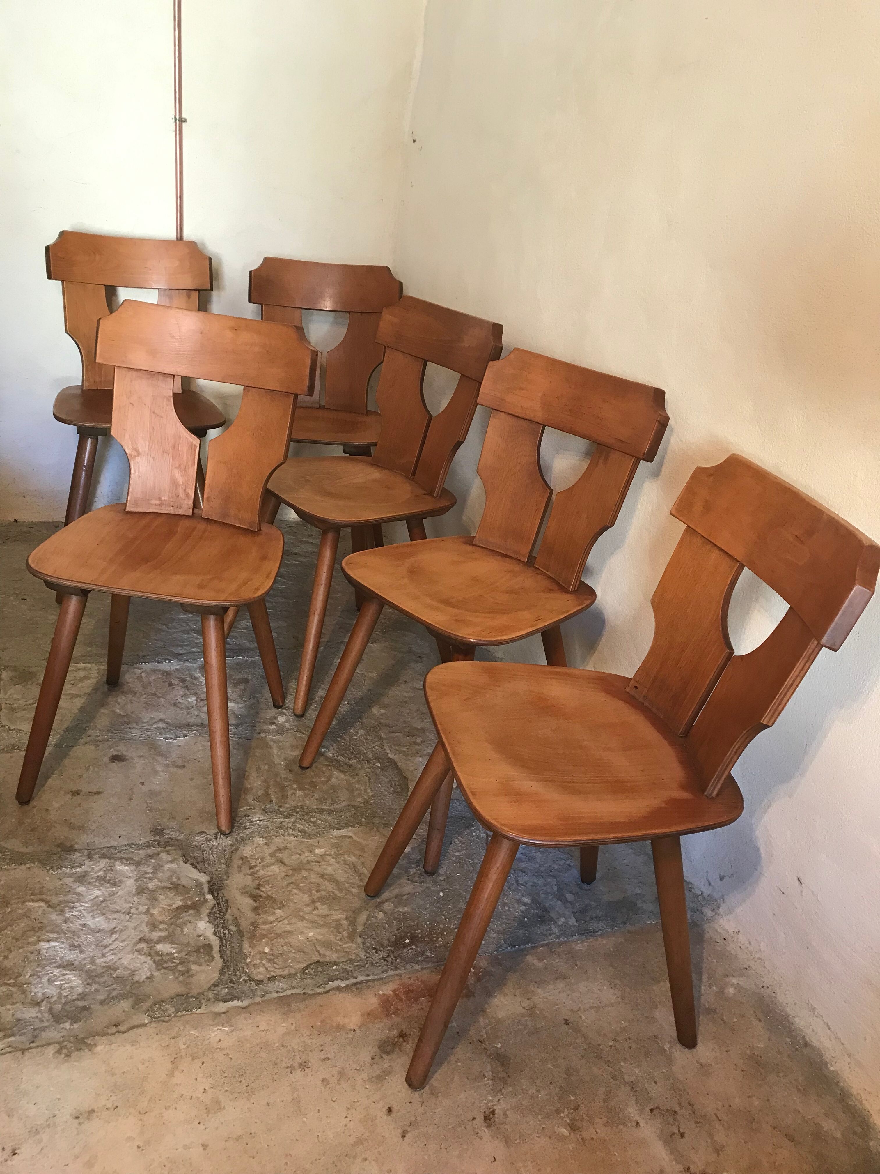 Lot de 6 chaises brutalistes vintage 1960-1980