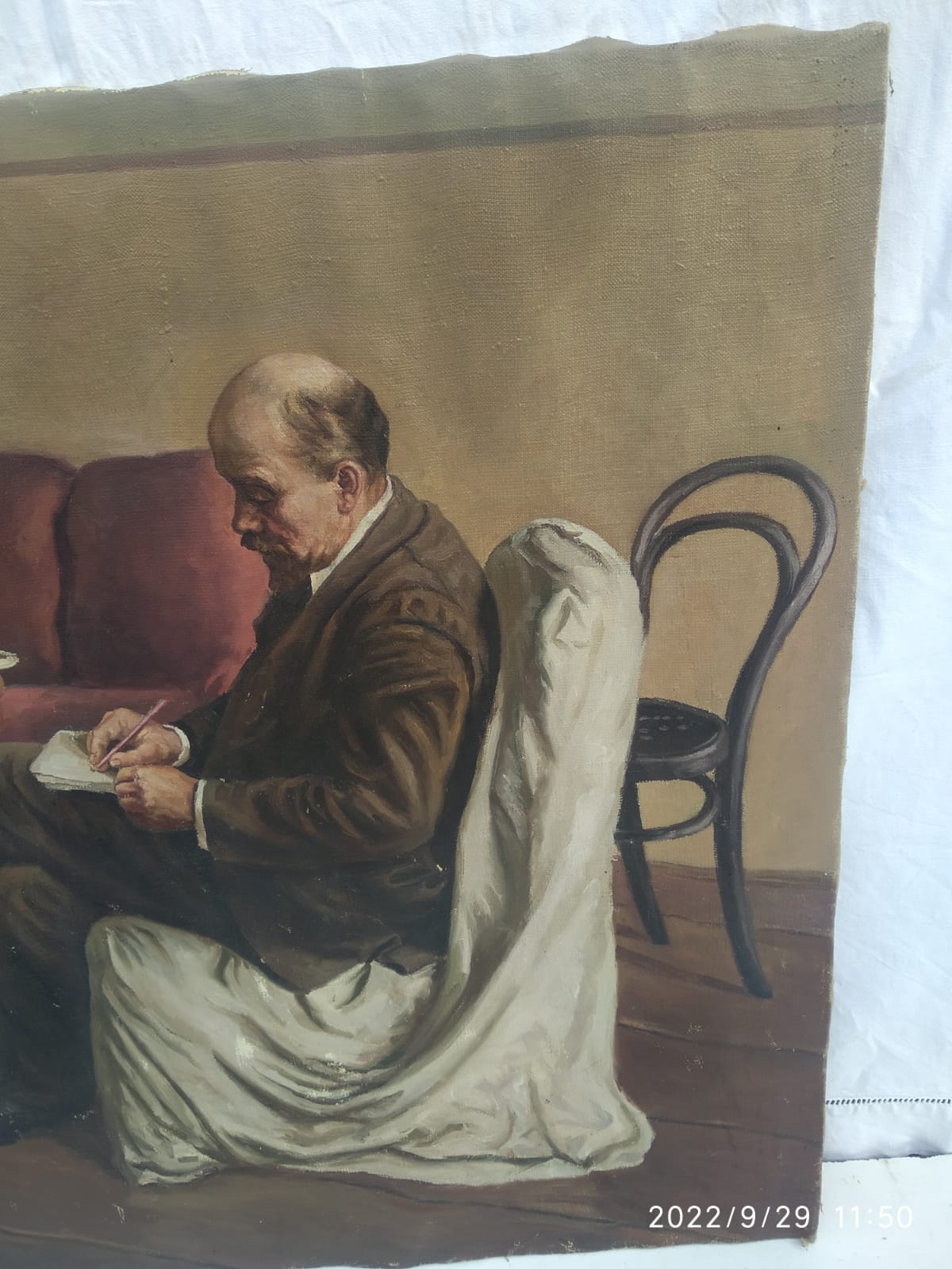 Painting Lenin in the armchair of Smolny, Soviet era