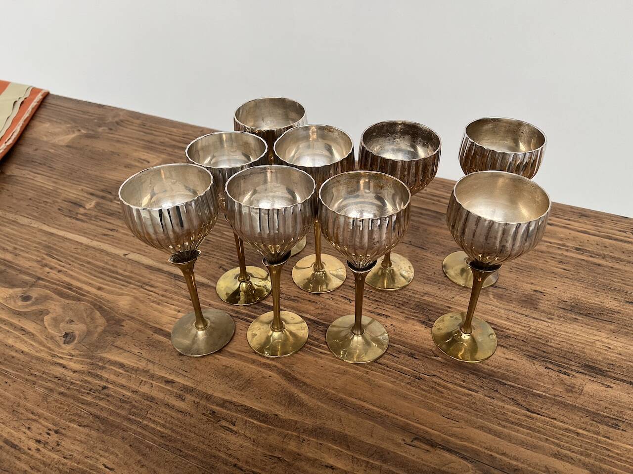 9 old glasses in silver metal and brass