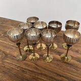 9 verres ancien en métal argenté et laiton
