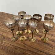 9 old glasses in silver metal and brass