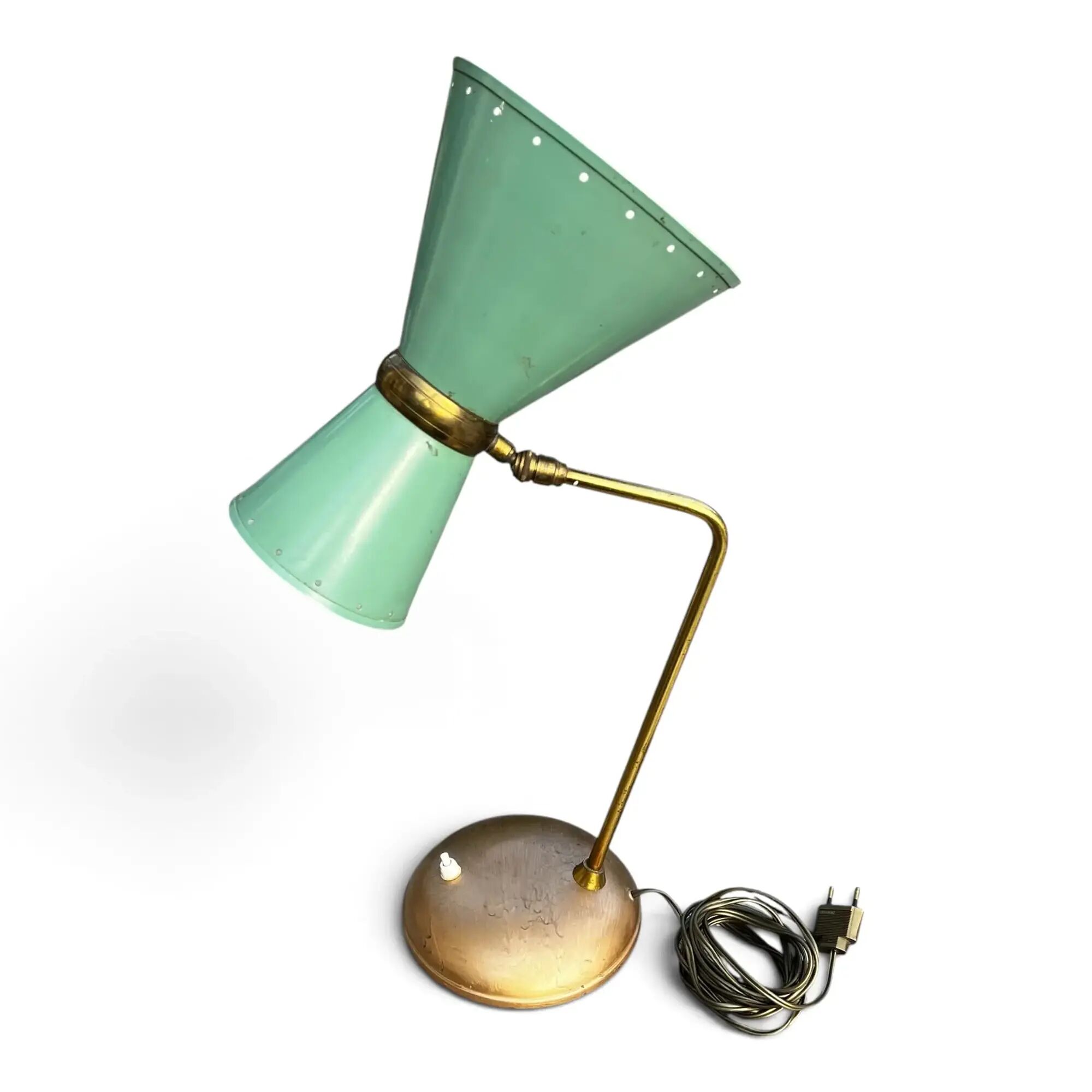 Vintage 1950s Diabolo desk lamp – celadon green & brass