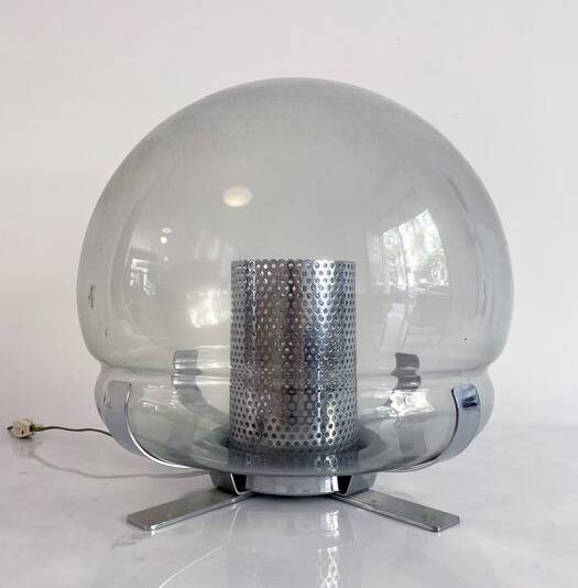 Vintage Lamp • Chrome Steel • Perforated Metal • Glass • 1970
