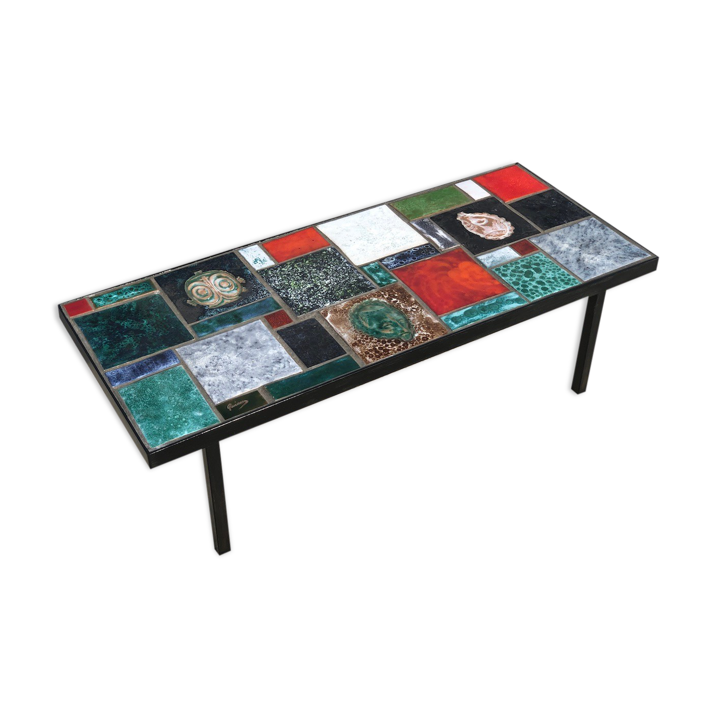 Ceramic coffee table signed princess 1950 africanist inspiration